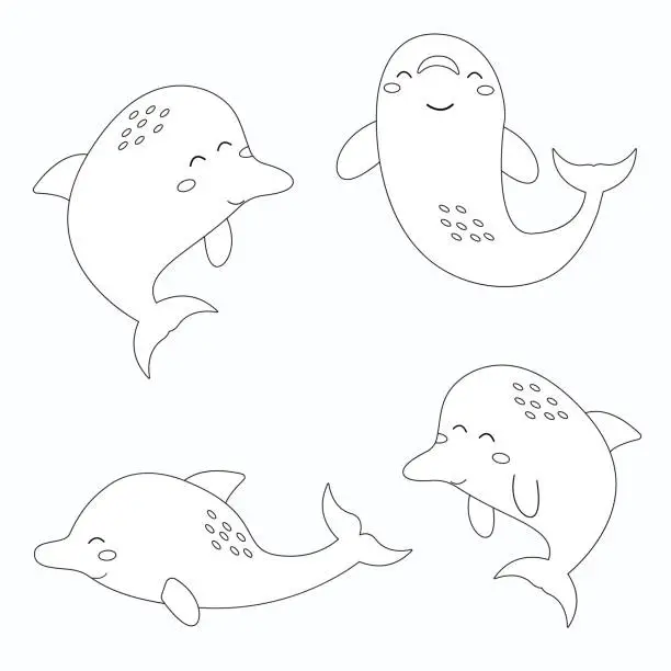 Vector illustration of Dolphin in outline style. Vector illustration