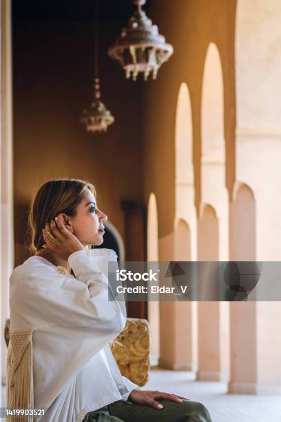 Woman In Meditation Space Stock Photo - Download Image Now - Morocco, One Person, People
