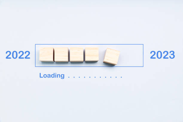 istock Loading 2023 year on cubes on a blue background. New Year 1419903723