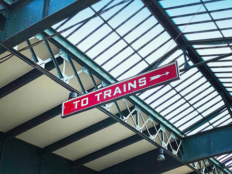 Directional sign in a train station