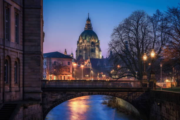 Hannover new town hall during evening stock photo