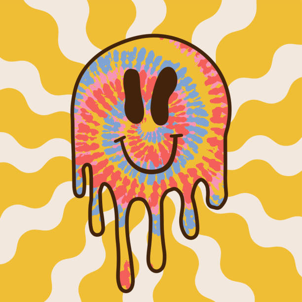 Funny happy tie dye surreal smile face on psychedelic background. Emoji groovy face tiedye ,acid, techno, 70s trippy print for t-shirt,poster,card. Vector cartoon character illustration Funny happy tie dye surreal smile face on psychedelic background. Emoji groovy face tiedye ,acid, techno, 70s trippy print for t-shirt,poster,card. Vector cartoon character illustration. lsd trip stock illustrations