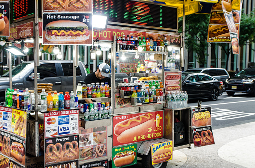 Street food stand in Manhattan during summer day