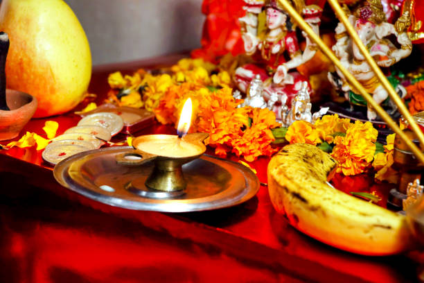 istock Pooja Material / Puja Sahitya in Hindu Religion from India, arranged in a group. selective focus 1419916008