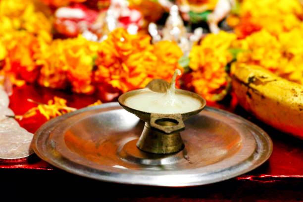istock Pooja Material / Puja Sahitya in Hindu Religion from India, arranged in a group. selective focus 1419916040