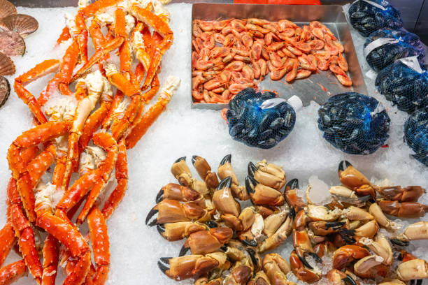 istock Prawns, clams and crabs for sale 1419920602