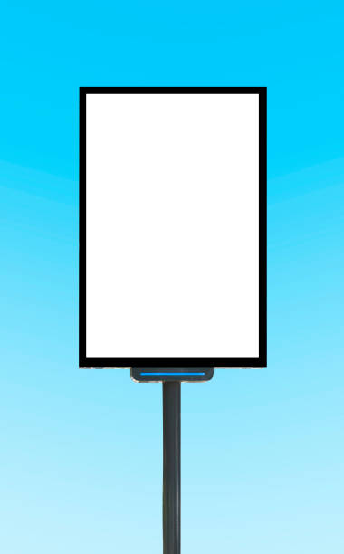 istock Pole billboard with mock up white screen on blue background and clipping path 1419922652