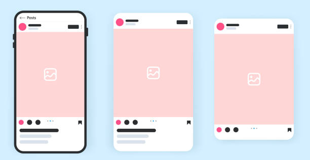 illustrazioni stock, clip art, cartoni animati e icone di tendenza di modello di layout vettoriale per post sui social media - apps mobile phone application software social media