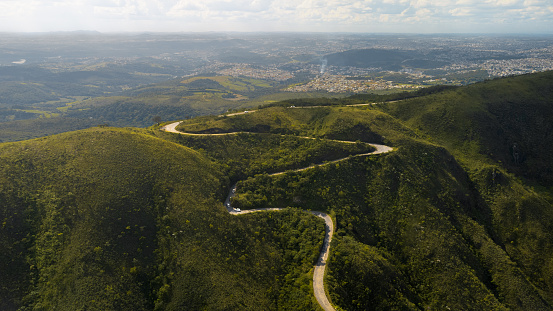 Aerial view of Serra do Rola Moca, in Brumadinho, Minas Gerais. Panoramic view.
