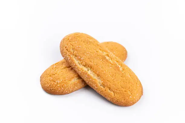 Photo of Sugared breakfast cookies on white background with space for advertising