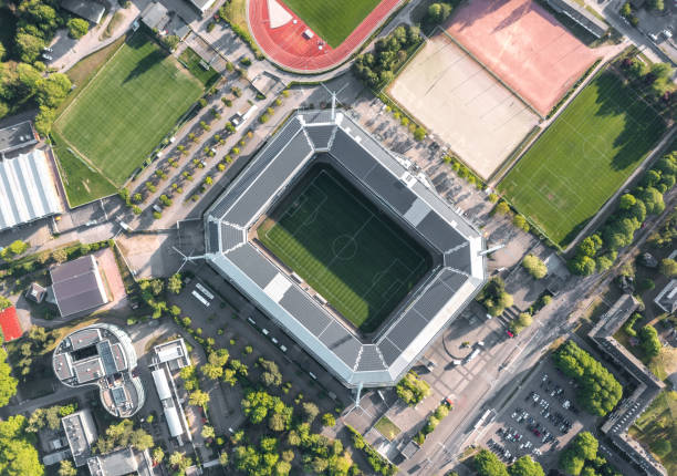 FC Hansa Rostock stadium Rostock, Mecklenburg-Vorpommern, Germany - May 2022: Aerial view over Ostseestadion, home stadium of FC Hansa Rostock hansa rostock photos stock pictures, royalty-free photos & images