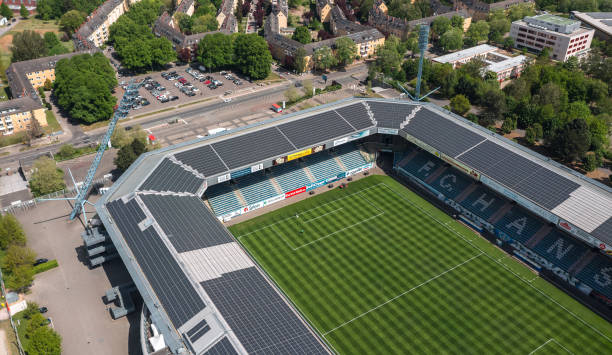 Ostseestadion, Rostock, Germany Rostock, Mecklenburg-Vorpommern, Germany - May 2022: Aerial view over Ostseestadion, home stadium of FC Hansa Rostock hansa rostock photos stock pictures, royalty-free photos & images