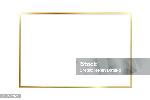 istock Gold shiny glowing vintage frame with shadows isolated on transparent background. Golden luxury realistic rectangle border. Stock royalty free vector illustration. PNG 1419927695