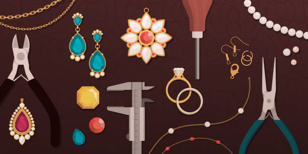 ilustraciones, imágenes clip art, dibujos animados e iconos de stock de fabricación y reparación profesional de joyas - jewelry craftsperson craft jeweller