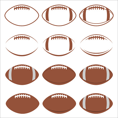 Collection of football and football outlines on a white background