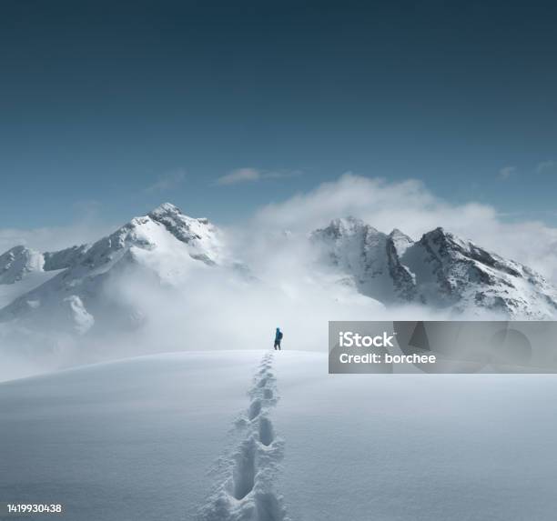 Mountain Hiking Stock Photo - Download Image Now - Mountain, Snow, Fog