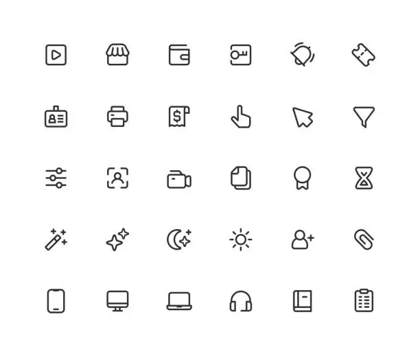 Vector illustration of Part 4 of 4. User Interface Line Icons. Editable Stroke.