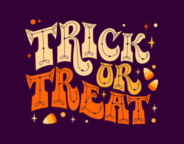 illustrations, cliparts, dessins animés et icônes de trompez ou traitez l’illustration de phrase de lettrage d’halloween. conception de typographie vectorielle. - pattern evil template continue