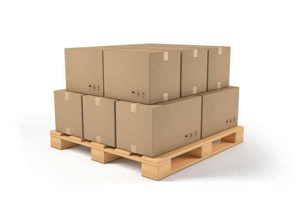 istock Cardboard boxes on wooden pallet isolated from white background 1419948975