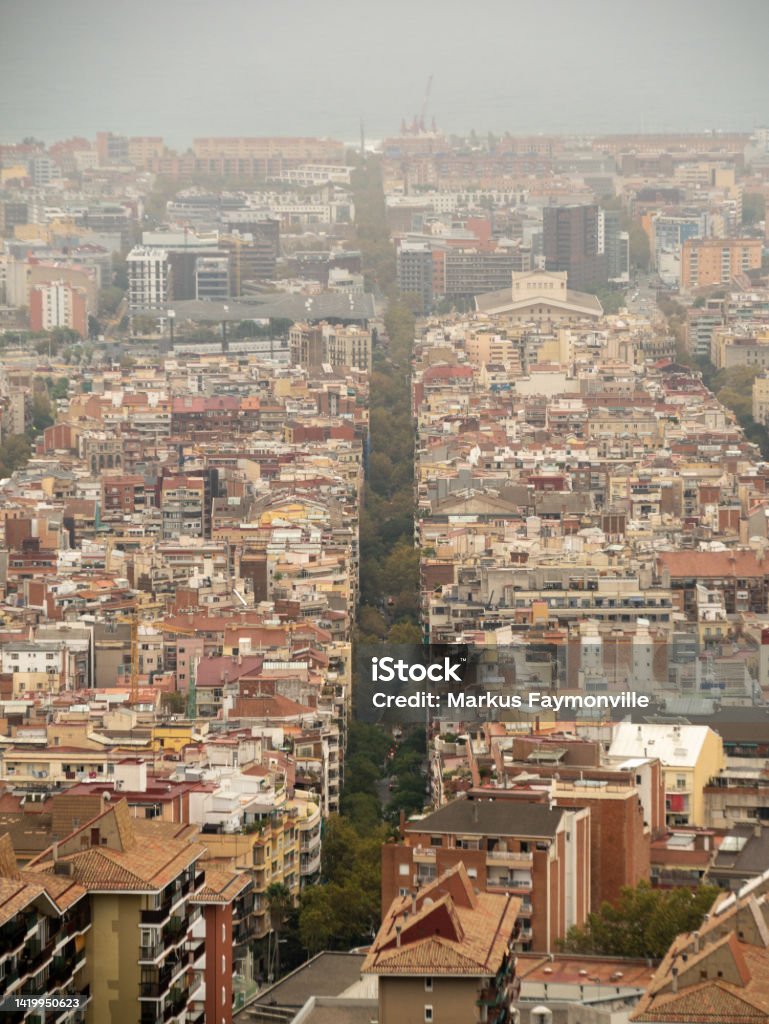 high angle aerial view of inner city street going through the city Aerial View Stock Photo