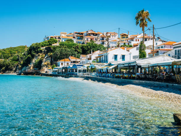 Beautiful Kokkari village, Samos island, Dodecanese, Greece in afternoon.