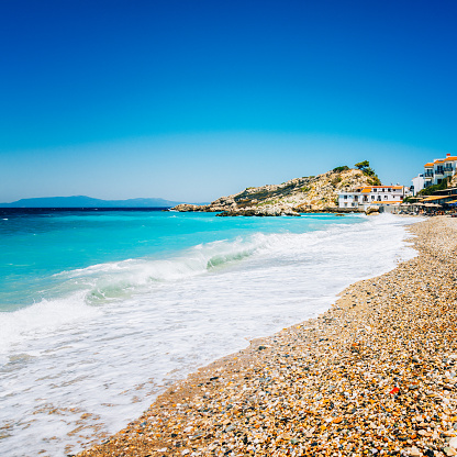 Beautiful Kokkari village, Samos island, Dodecanese, Greece in afternoon.