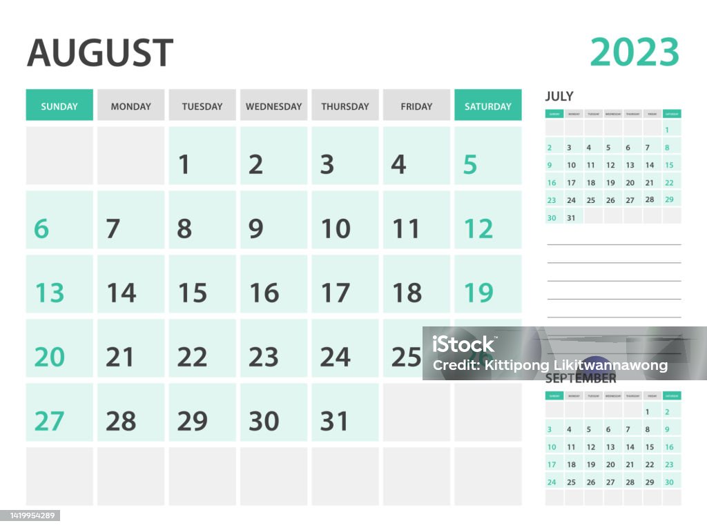 Calendar 2023 Templateaugust 2023 Year Monthly Planner Desk Calendar