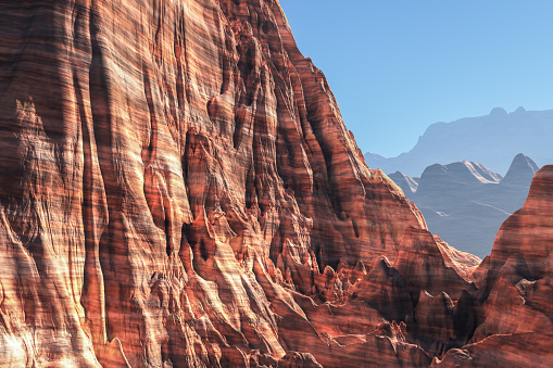 Red sandstone canyon. 3D illustration rendering.