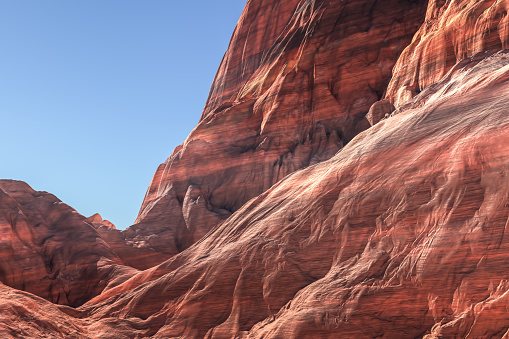 Red sandstone canyon close-up. 3D illustration rendering.