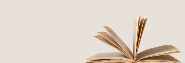 istock Banner with open book. Turning pages. Intelligence, wisdom, education concept. Copy space 1419958503
