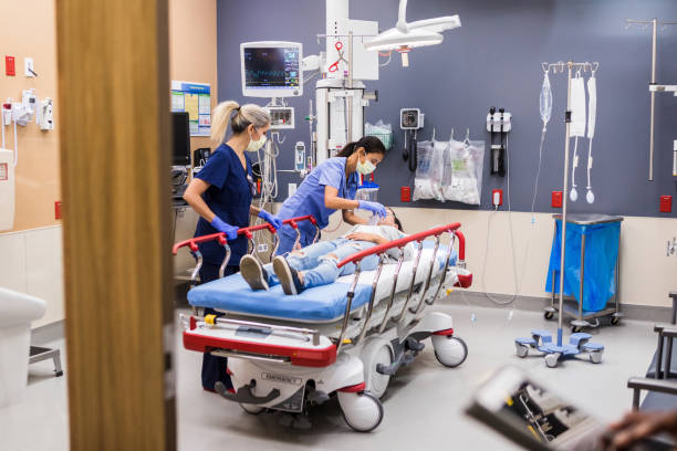 View through open door of emergency examination room