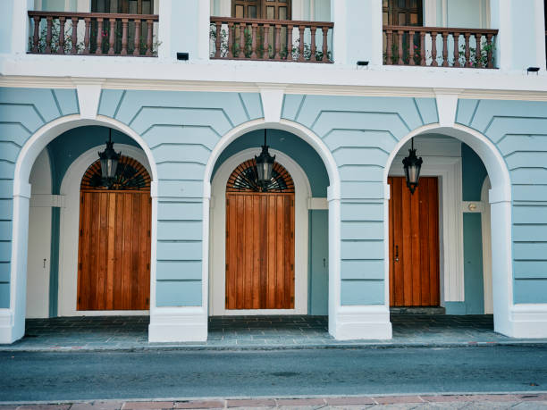 Series of three doors in town square in Old San Juan, Puerto Rico.