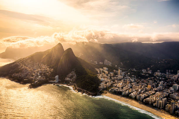 ¨Dois Irmaos¨ hill and Ipanema beach and neighborhood, Two brothers mountain.