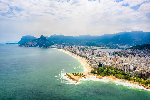 Rio de Janeiro view from Pedra da Gavea. Corcovado, Lagoa Rodrigo de Freitas, Sugarloaf, Favela da Rocinha and Morro Dois Irmaos.