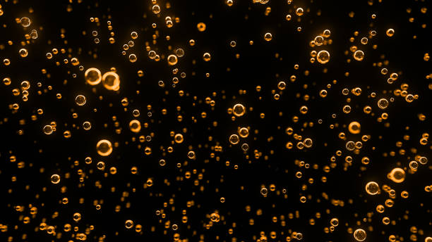 istock Underwater bubbles. Abstract orange bubble background. Distribution of bubbles. Nice 3d spheres with reflection. Macro shot of various air bubbles in water. 3D rendering 1419969985
