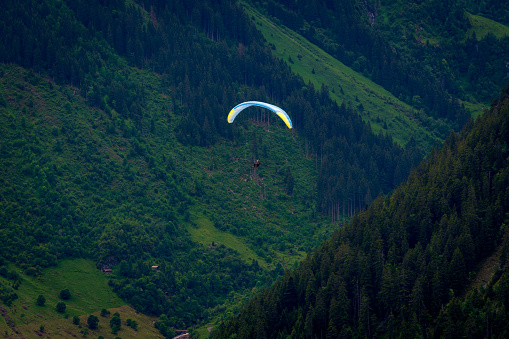 Paragliders over the Lauterbrunnen valley. Switzerland.