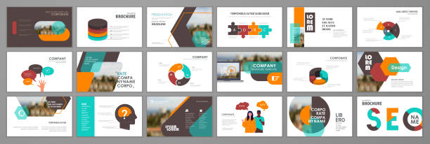 Abstract business brochure set Modern presentation slide templates. Infographic elements template  set for web, print, annual report brochure, business flyer leaflet marketing and advertising template. Vector Illustration slide show presentation software stock illustrations