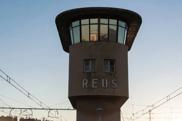 The old control tower at the Reus train station, Tarragona Province, Spain
