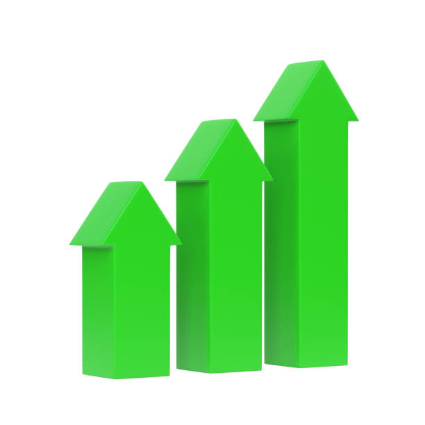 istock Green arrow shaped graph icon isolated on white background 1419981507