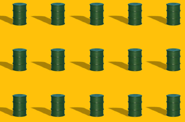 pattern global energy crisis, fuel crisis, barrels on yellow background, art design
