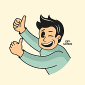 istock Vintage Male Character With Two Thumbs Up 1419986049