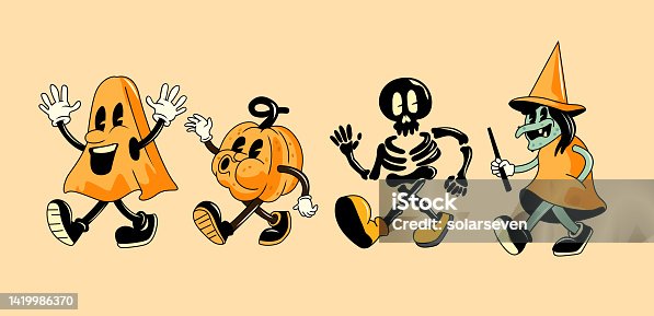 istock Vintage Vector Halloween Characters 1419986370