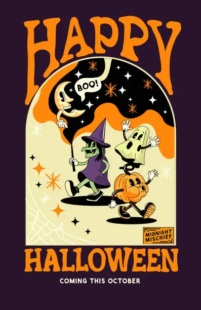 Vector illustration of Happy halloween Vintage Party Background Layout