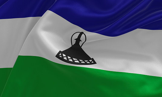 Lesotho flag, from fabric satin, 3d illustration