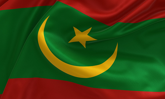 Mauritania flag, from fabric satin, 3d illustration