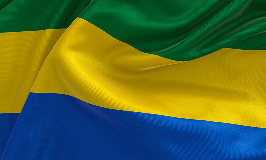 Gabon flag, from fabric satin, 3d illustration