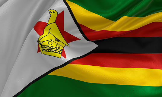 Zimbabwe flag, from fabric satin, 3d illustration
