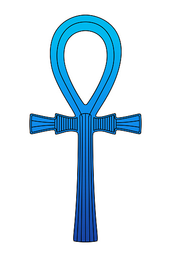 Blue ankh sign, cross with handle, ancient Egyptian hieroglyphic symbol