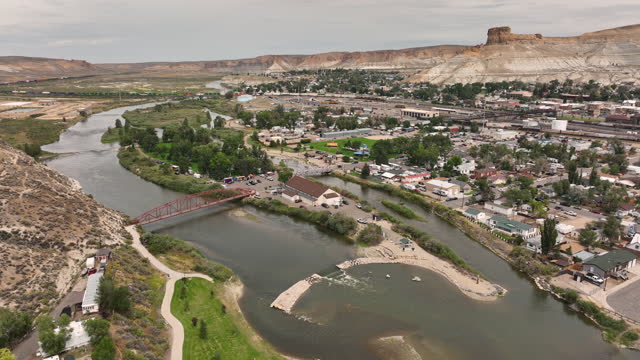 Aerial View Midwestern City Skyline Green River, Wyoming 4K UHD