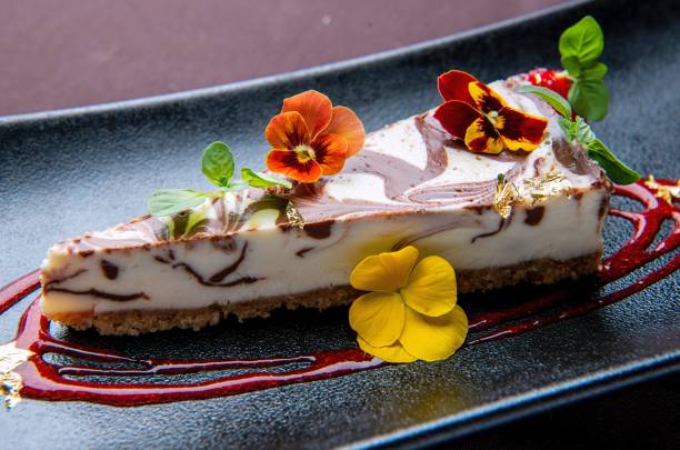 Chocolate Swirled Dark Chocolate Cheesecake, Blueberry Mint Gelee